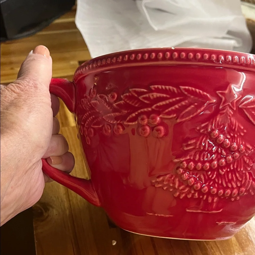 Sur La Table Festive Red Holiday Batter Bowl with Handle and Spout